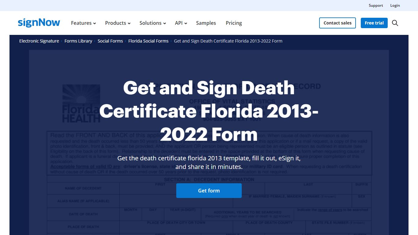 Get and Sign Death Certificate Florida 2013-2022 Form